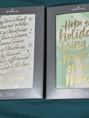 New 2 Boxes Hallmark Mint & White Gold Script Holiday Card Sets